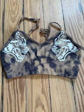 Darc Sport Brown Tie-Dye Seamless Bralette with White Wolf Graphics